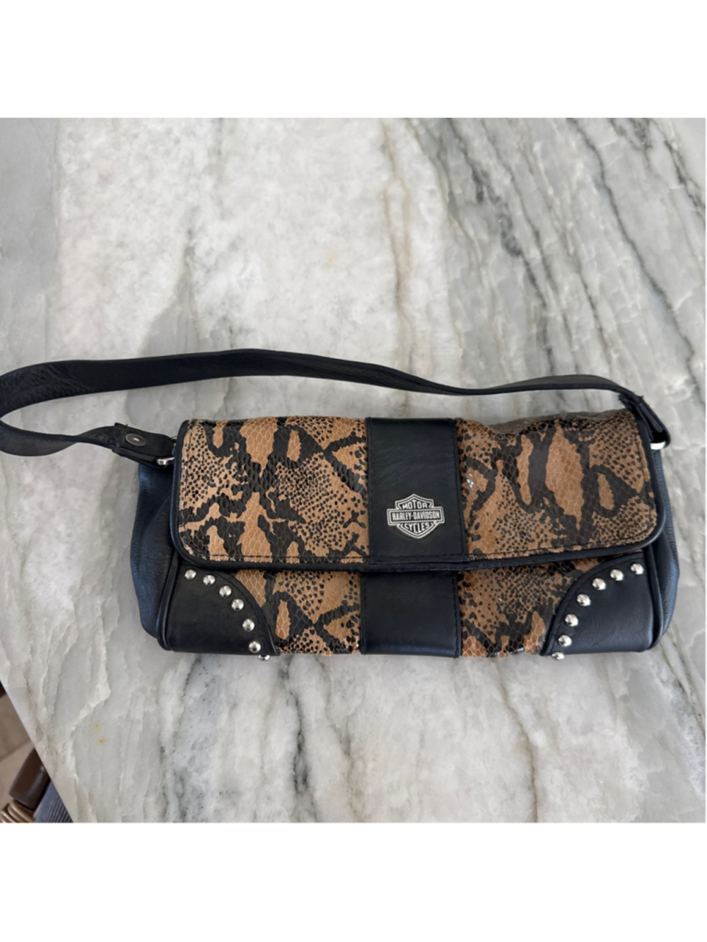 Vintage Harley-Davidson Shoulder Bag python printed studded purse
